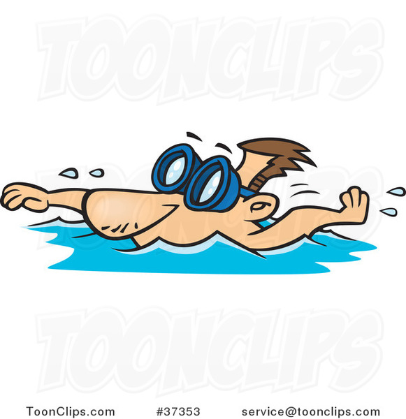 581x600 Cartoon Swimmer Wearing Goggles