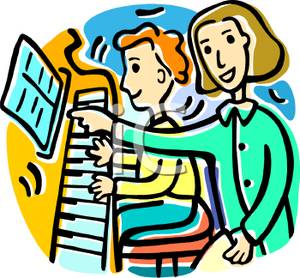 300x278 Colorful Vintage Style Cartoon Of A Student Studying Piano Lessons