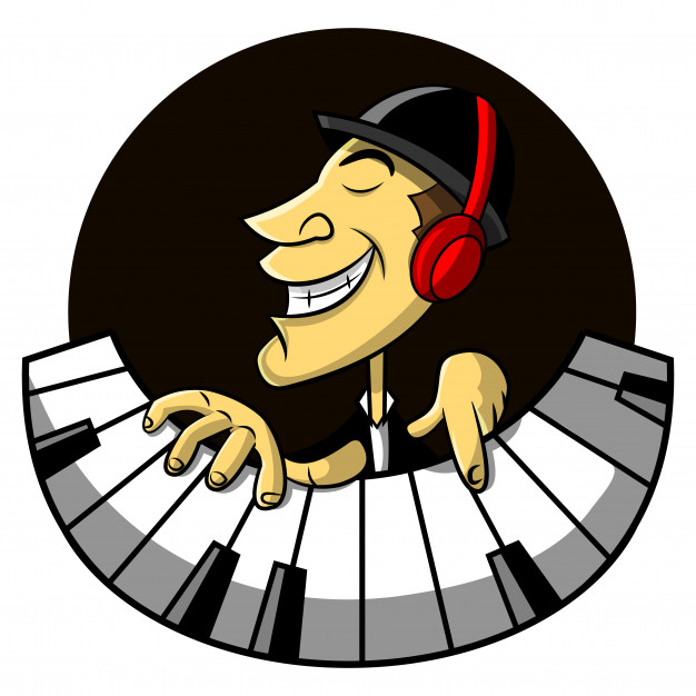 626x626 The Jazz Musicians Using Earphone And Playing Piano Cartoon Vector