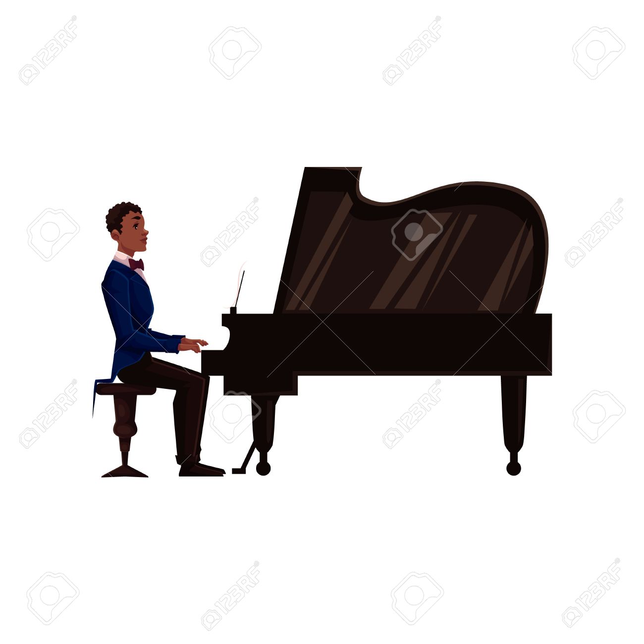 1300x1300 Young African American Male Piano Player, Cartoon Vector