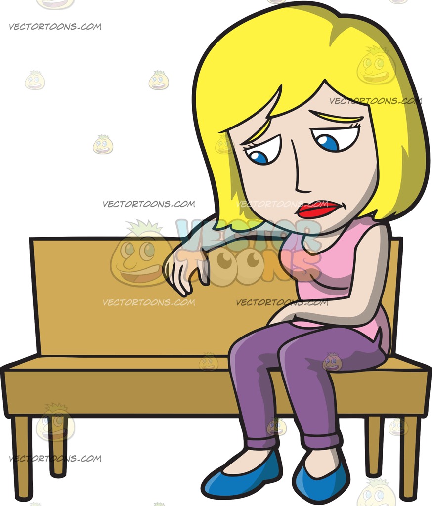 874x1024 A Sad Woman Sitting On A Park Bench Cartoon Clipart