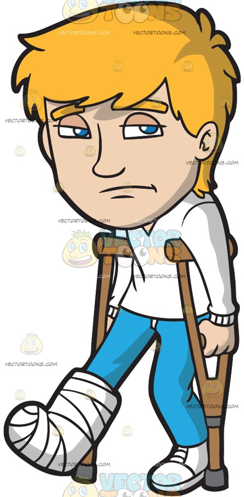 502x1024 A Sad Male Patient With An Injured Leg Cartoon Clipart