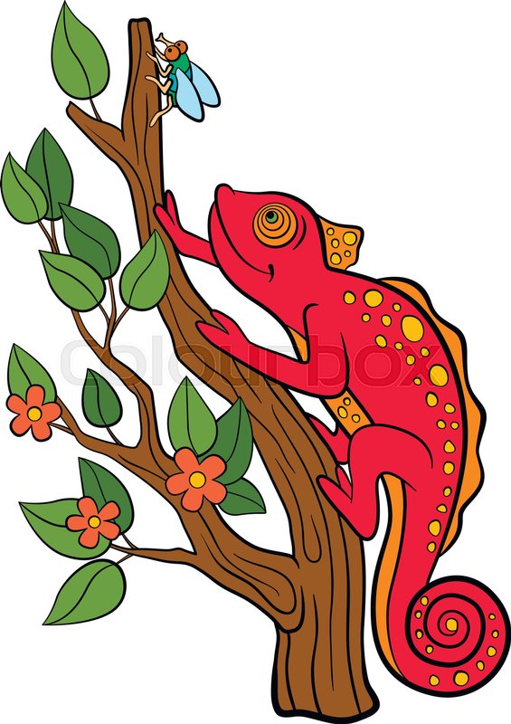 565x800 Cartoon Animals For Kids. Little Cute Red Chameleon Smiles