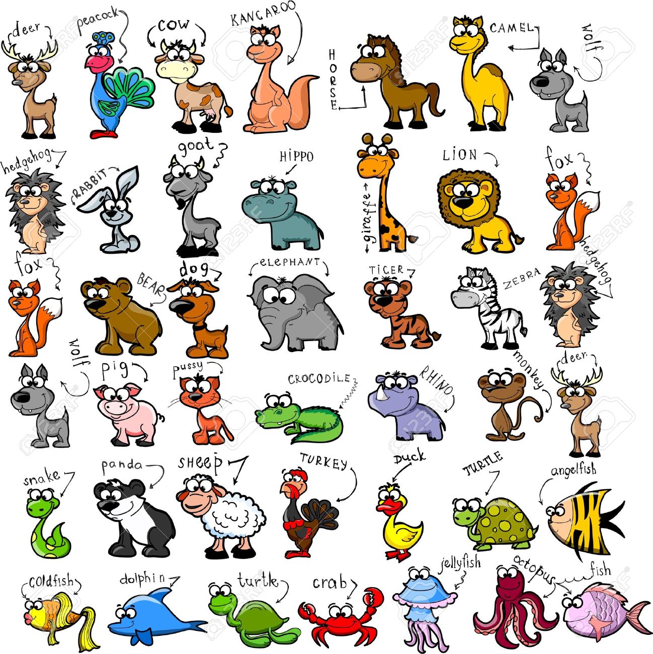 1298x1300 Big Set Of Cartoon Animals Royalty Free Cliparts, Vectors,