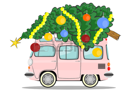 450x318 Cartoon Car With A Christmas Tree On The Roof Vector Royalty Free