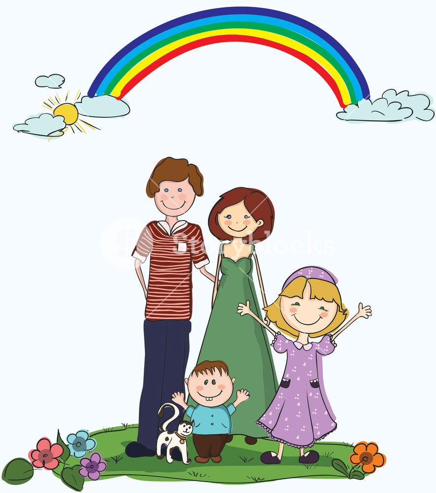 885x1000 Cartoon Family Background Vector Illustration Royalty Free Stock