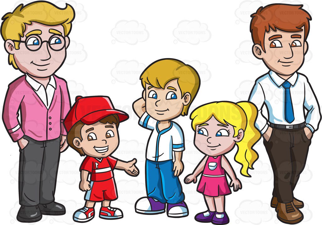 1024x716 A Gay Couple With Their Children Cartoon Clipart
