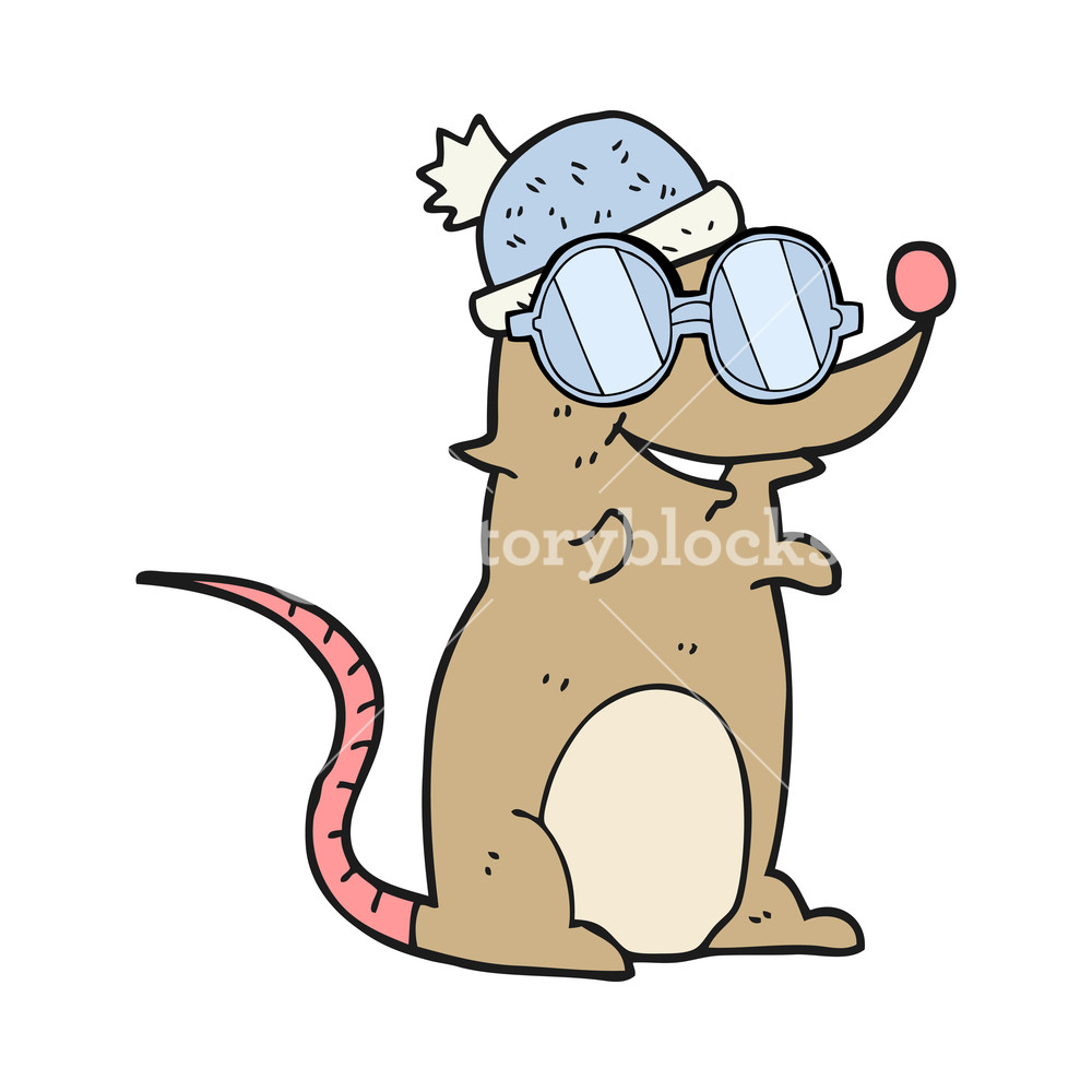 1000x1000 Freehand Drawn Cartoon Mouse Wearing Glasses And Hat Royalty Free