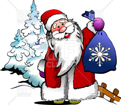 400x348 Cartoon Santa Claus With Bag With Gifts Royalty Free Vector Clip