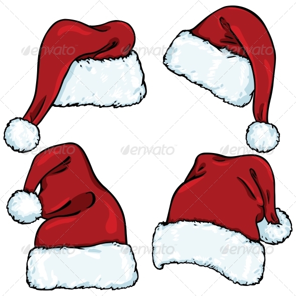 590x590 Vector Set Of Cartoon Santa Claus Hats By Nikiteev Graphicriver