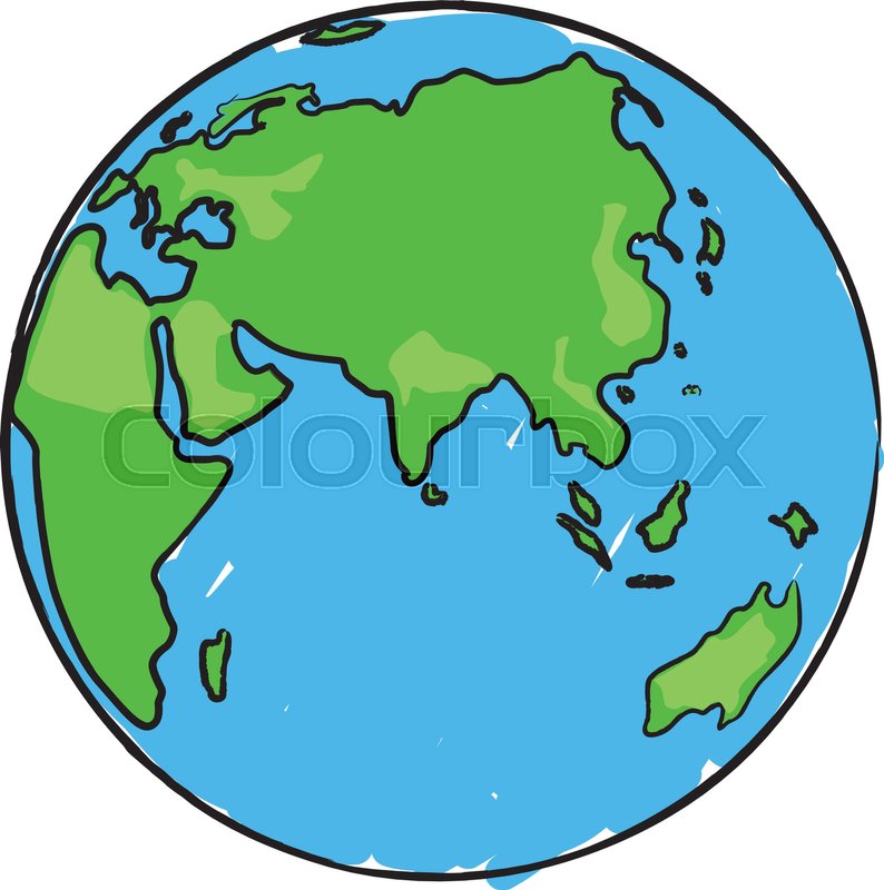794x800 Cartoon Earth Globe With Eurasia, Africa And Australia Stock