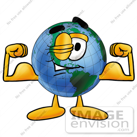 450x450 Clip Art Graphic Of A World Globe Cartoon Character Flexing His