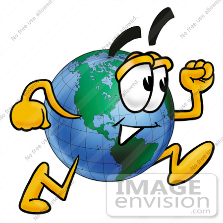 450x450 Clip Art Graphic Of A World Globe Cartoon Character Running