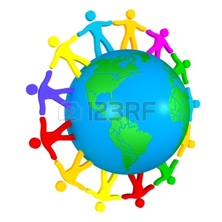 450x450 Happy Cartoon World Globe Surrounded By Diverse Coloured People