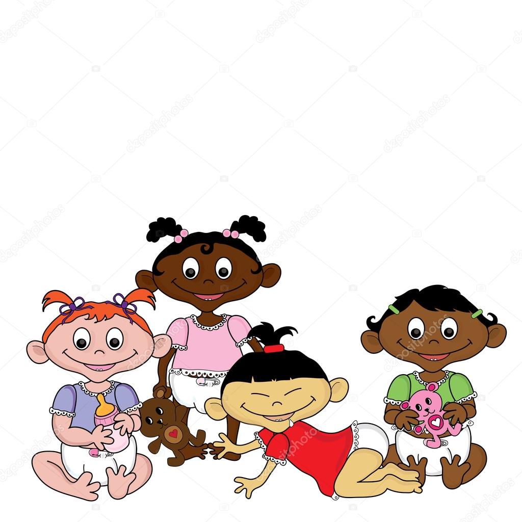 1024x1024 Clip Art Illustration Of Cartoon Babies Of Different Races Stock