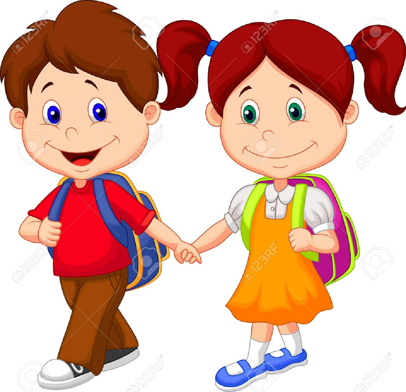 1300x1253 Happy Children Cartoon Come With Backpacks Royalty Free Cliparts