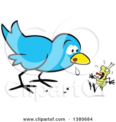 450x470 Cartoon Clipart Of Hungry Early Blue Bird Droolingnd Eyeing