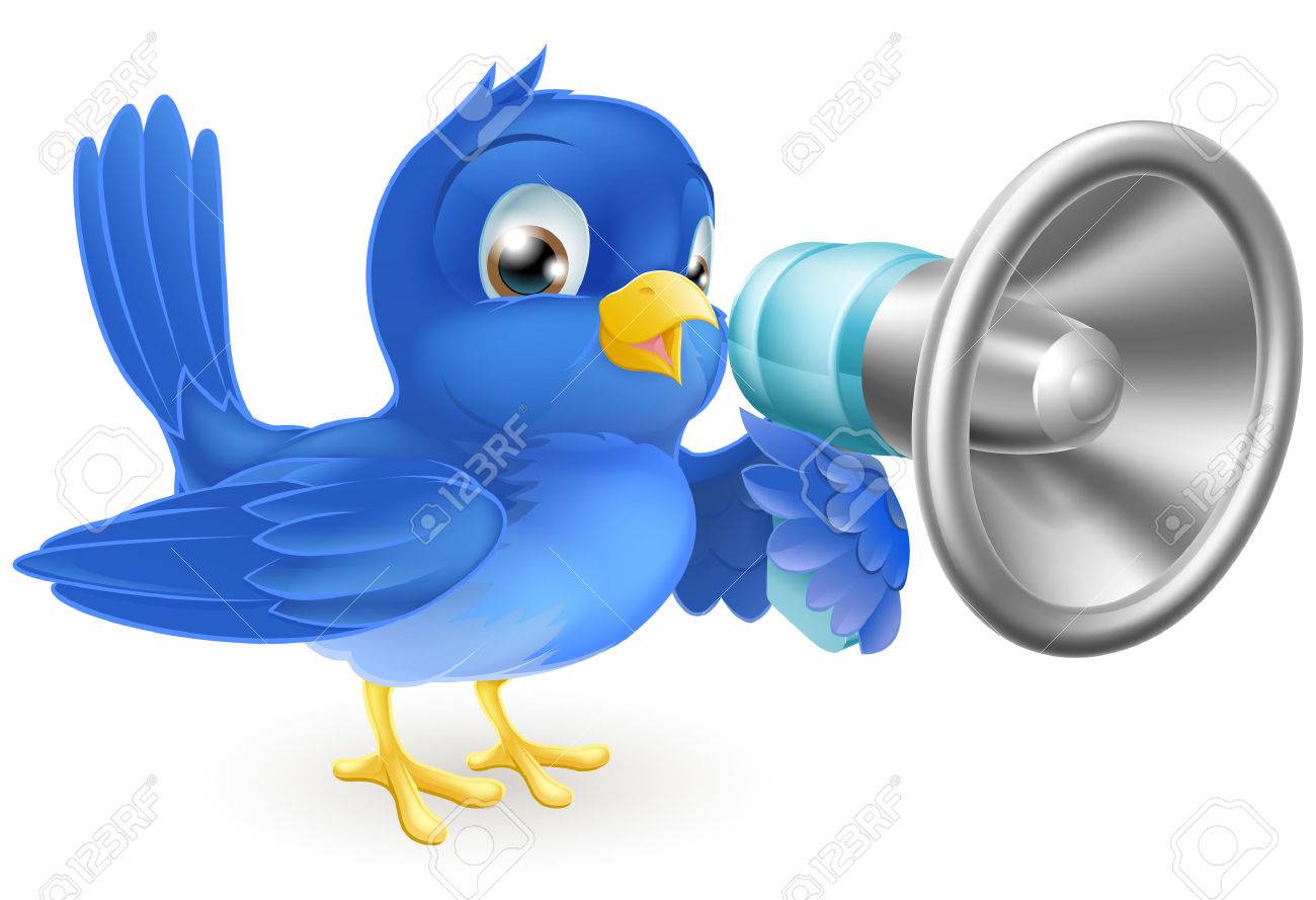 1300x889 An Illustration Of A Cartoon Bluebird Blue Bird With A Megaphone