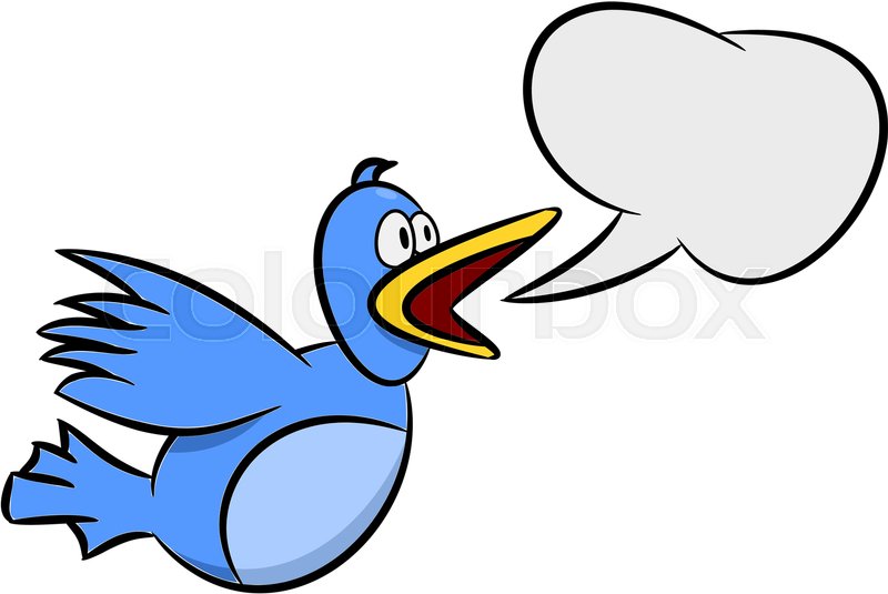 800x535 Cartoon Illustration Of A Blue Bird With A Speech Bubble Stock