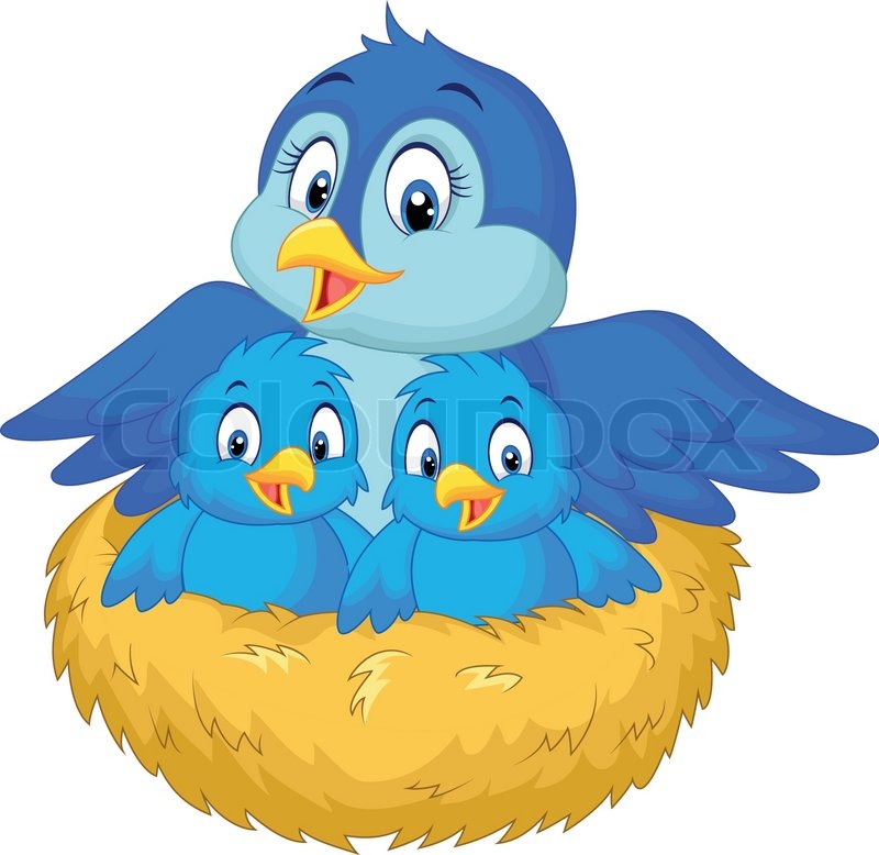 800x778 Vector Illustration Of Cartoon Mother Bird With Her Two Babies