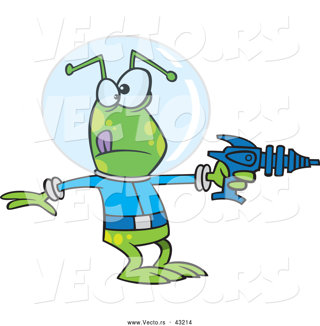 1024x1044 Vector Of A Green Cartoon Alien Pointing A Ray Gun By Toonaday