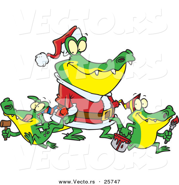 600x620 Cartoon Vector Of A Alligator Santa With His Family Of Baby Gators