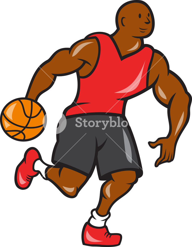 776x1000 Basketball Player Dribbling Ball Cartoon Royalty Free Stock Image