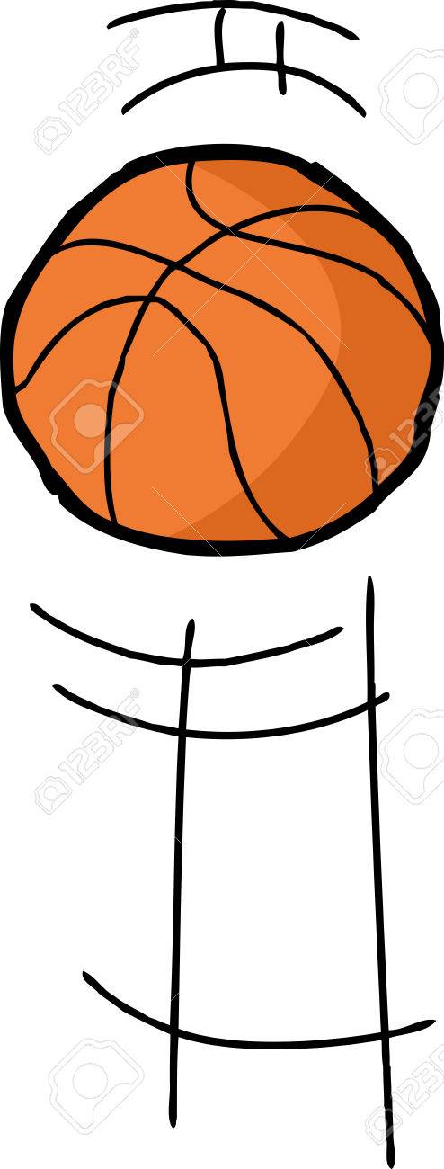 494x1300 Hand Drawn Cartoon Basketball Bouncing Over White Background