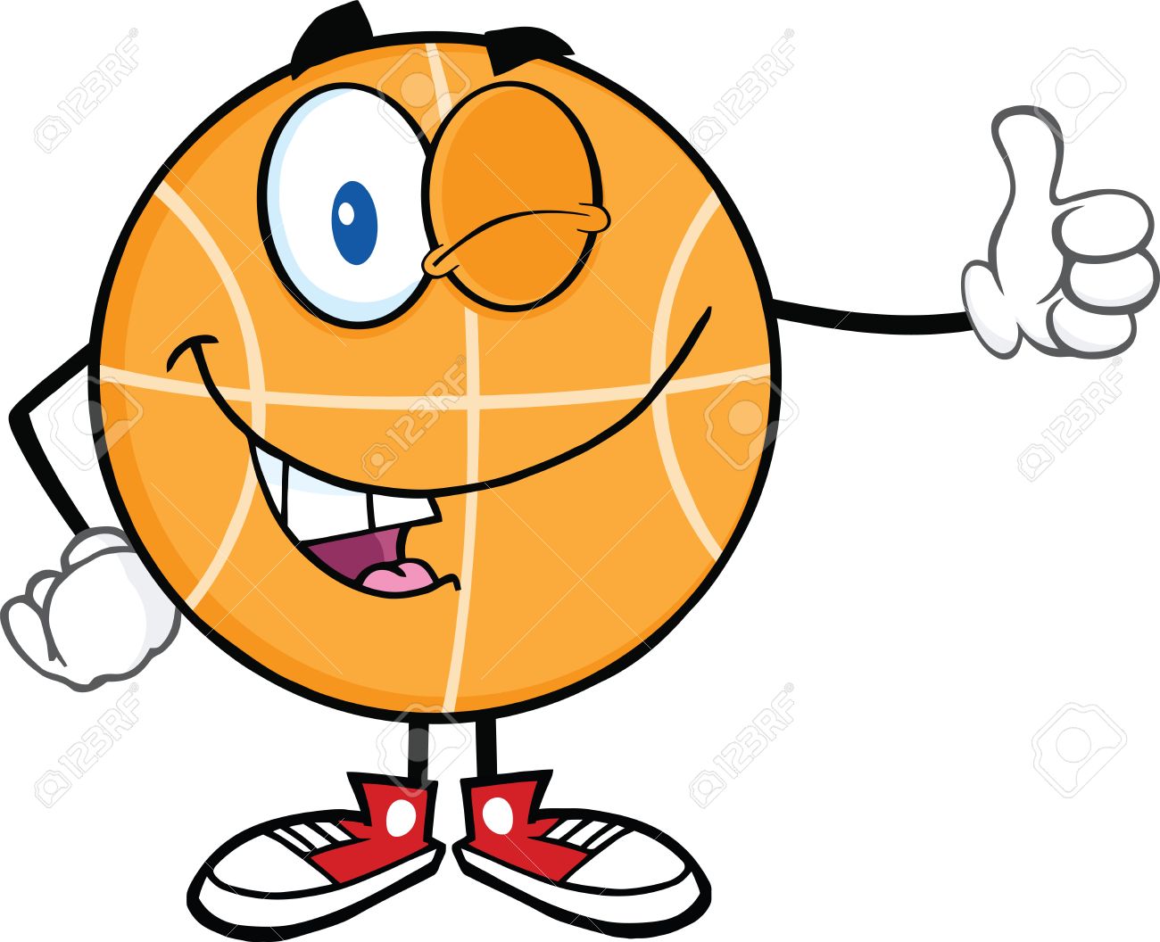 1300x1056 Winking Basketball Cartoon Character Holding A Thumb Up