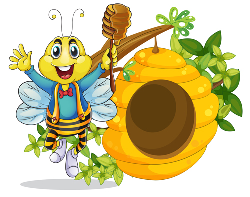 500x394 Cartoon Bee And Beehive Vector Material 04