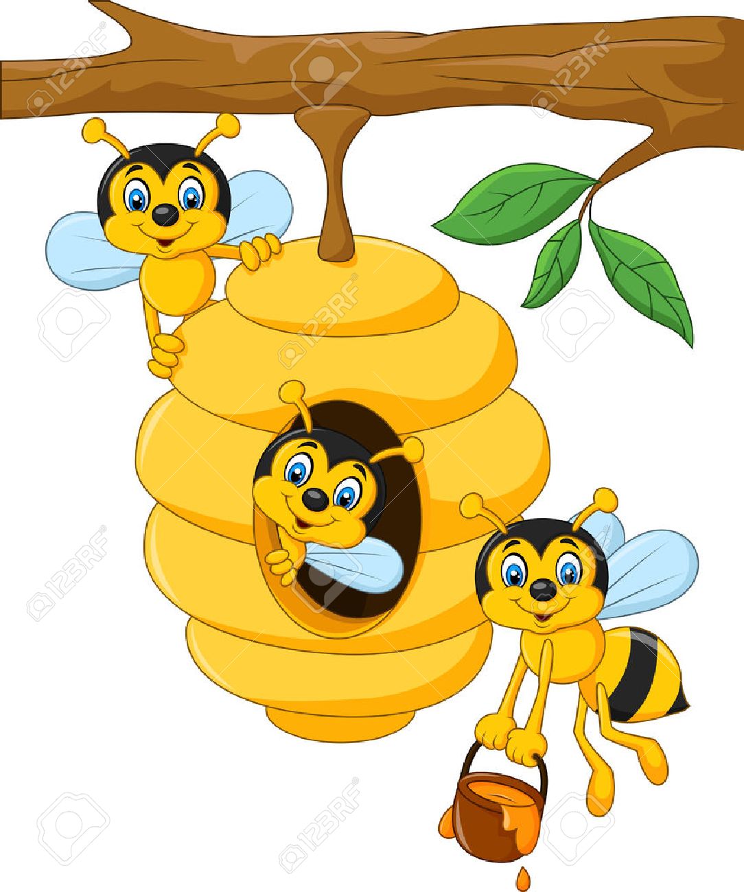 1084x1300 Vector Illustration Of Cartoon Branch Of A Tree With A Beehive
