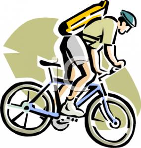 285x300 Colorful Cartoon Of A Man Riding A Bicycle