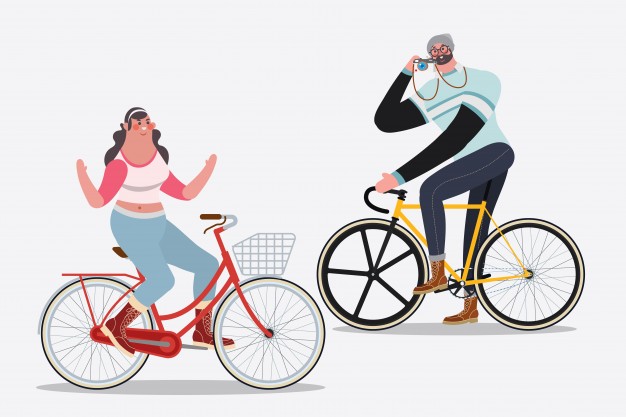 626x417 Cartoon Character Design Illustration. Men Riding Bikes Taking