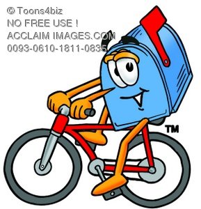 289x300 Illustration Of A Mail Box Cartoon Character Riding A Bike