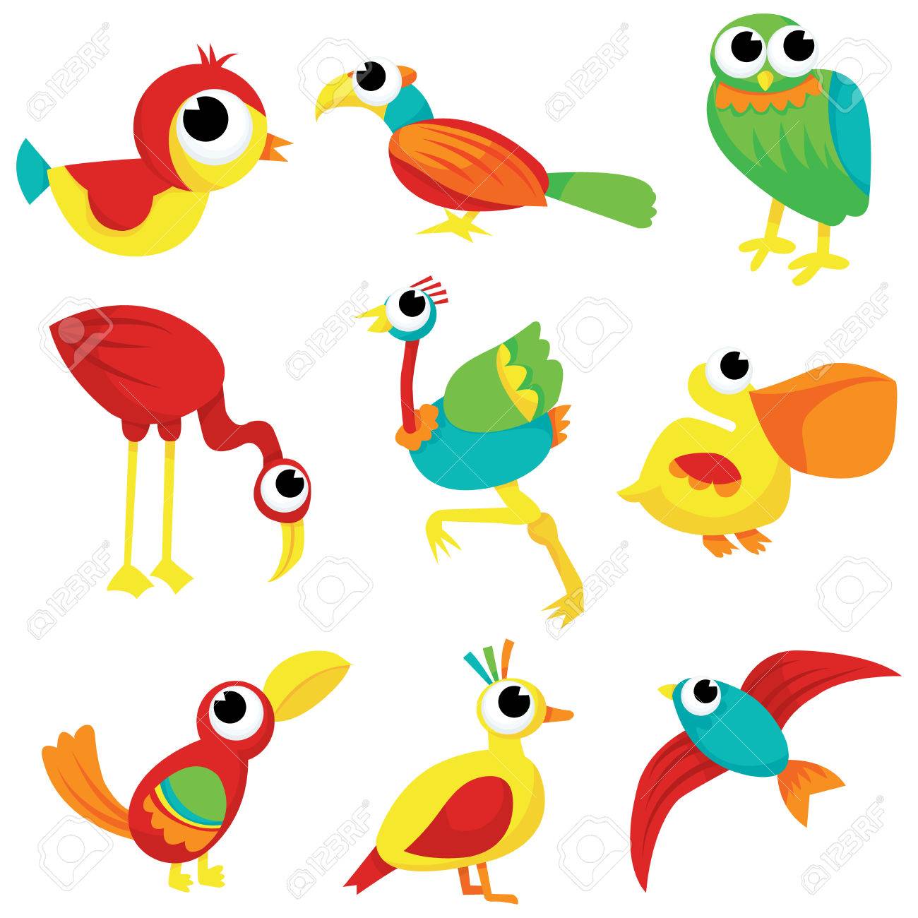 1300x1300 A Flock Of Different Cartoon Birds Vector Stock Illustration