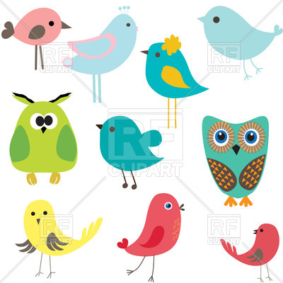 400x400 Stylized Cute Cartoon Birds Royalty Free Vector Clip Art Image