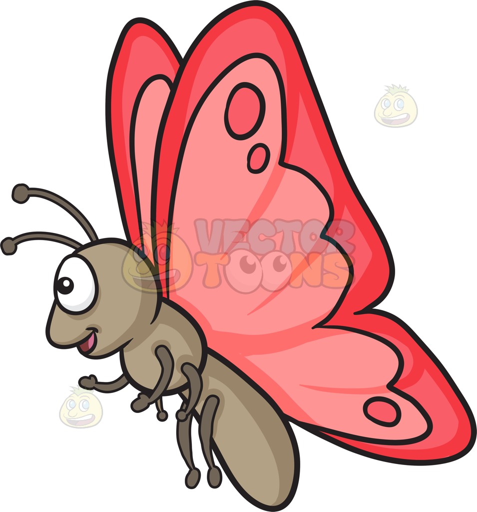 955x1024 A Happy Butterfly With Red Wings Cartoon Clipart