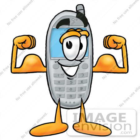 450x450 Clip Art Graphic Of A Gray Cell Phone Cartoon Character Flexing