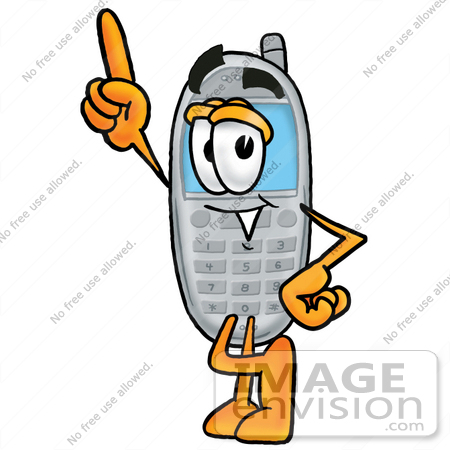 450x450 Clip Art Graphic Of A Gray Cell Phone Cartoon Character Pointing