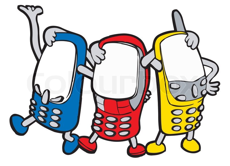 800x577 Colour Animated Mobile Phones With Handles And Legs Stands Having