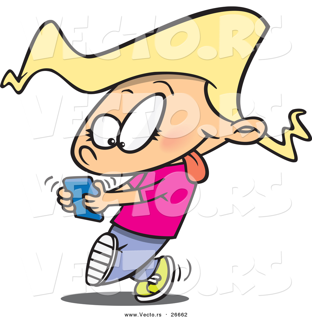 1024x1044 Vector Of A Cartoon Blond White Girl Walking And Texting On A Cell