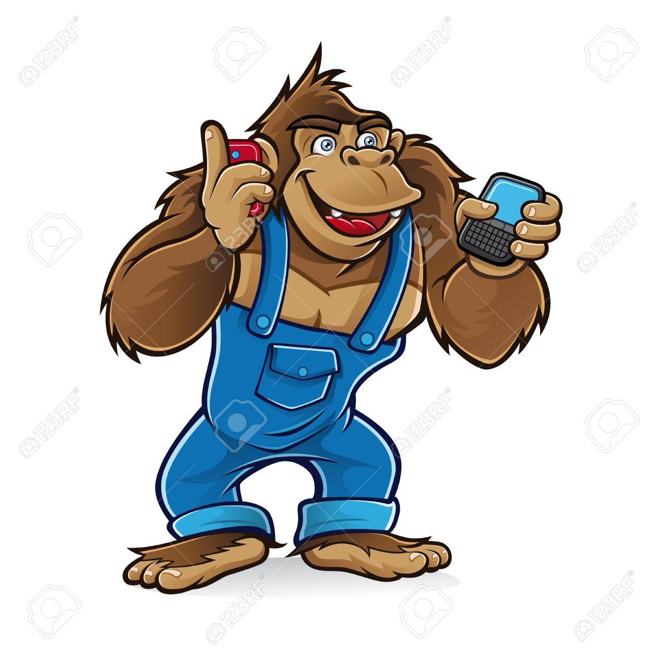 1300x1300 Cartoon Gorilla Wearing A Mechanic Was Talking By Cell Phone