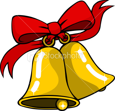 380x366 A Pair Of Shiny, Golden Christmas Bells Tied With A Big Red Bow