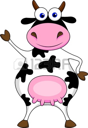 311x450 Funny Cow Carry Wooden Pail With Milk. Lawn, Flowers And Sky