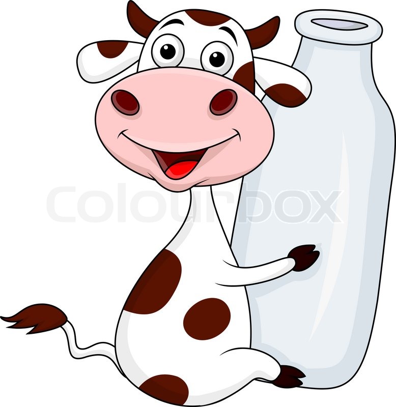778x800 Funny Cow Cartoon Embrace A Bottle Of Milk Stock Vector Colourbox