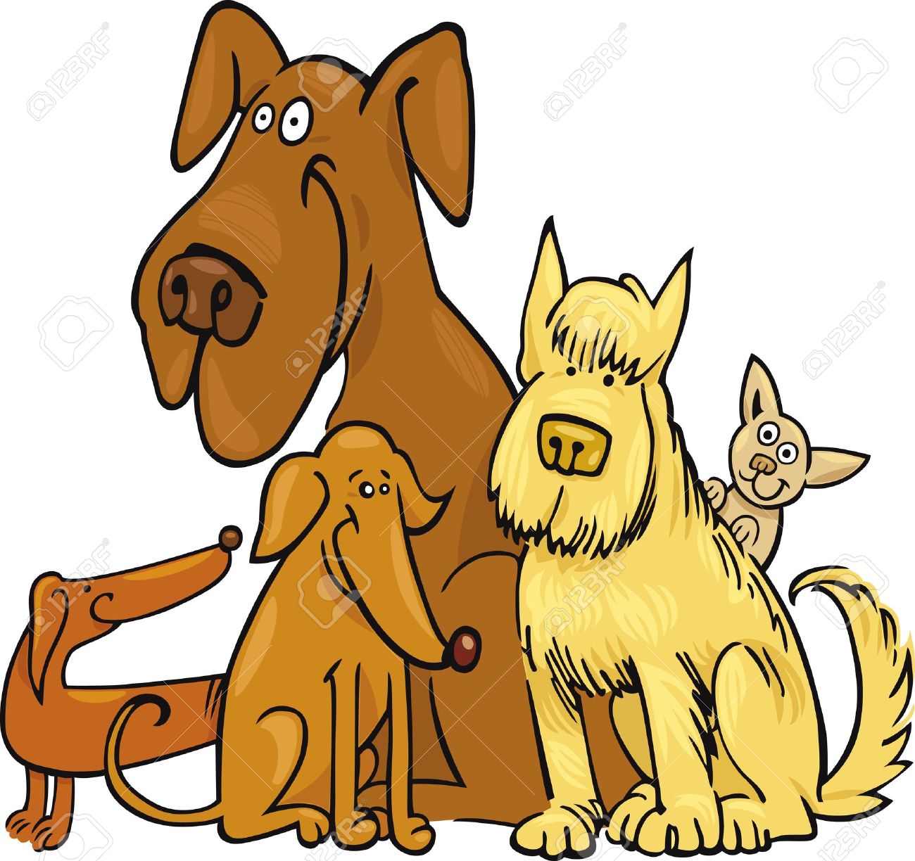1300x1224 Cartoon Illustration Of Five Funny Dogs Royalty Free Cliparts