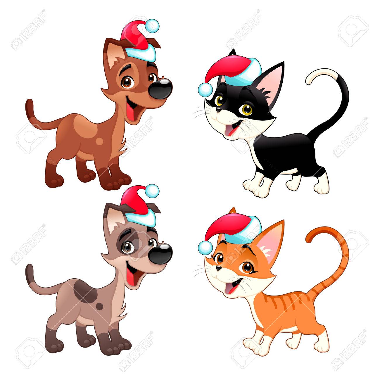1300x1300 Funny Christmas Dogs And Cats. Vector Isolated Animals. Royalty