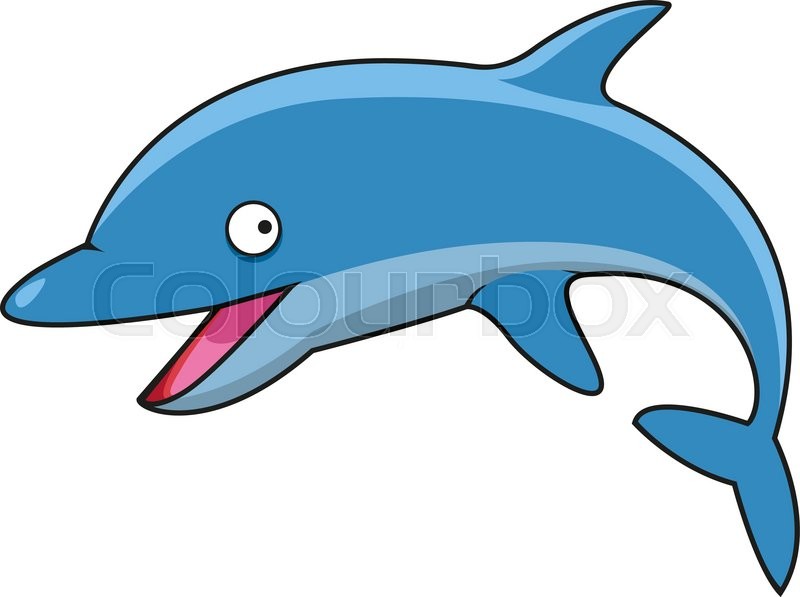 800x597 Jumping Blue Bottlenose Dolphin Cartoon Character With Curved Tail