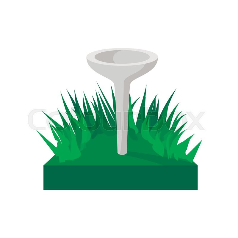 800x800 Golf Tee On Green Grass Cartoon Icon On A White Background Stock