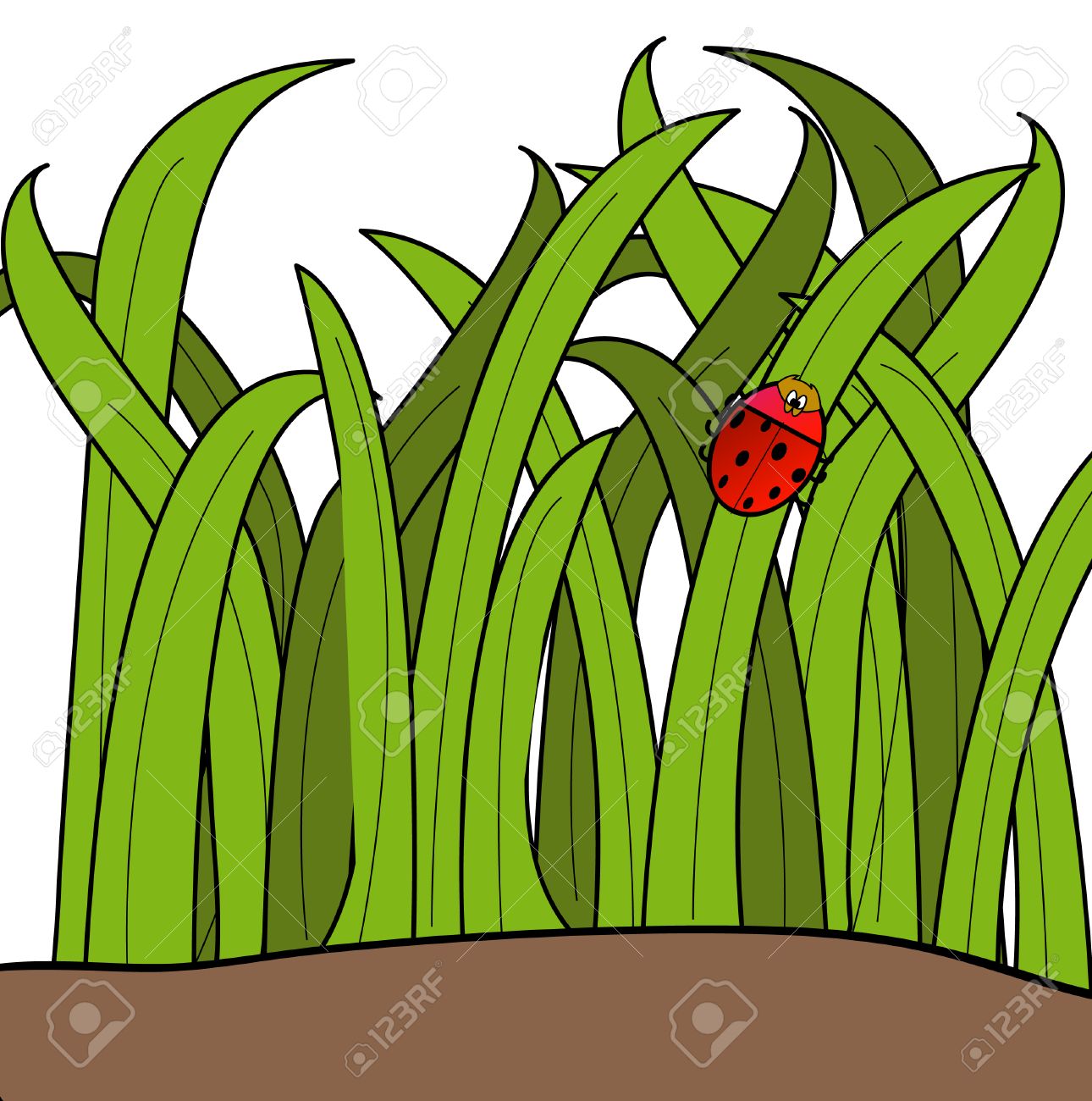 1290x1300 Lady Bug Cartoon Climbing Up A Blade Of Grass